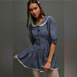 Free People Polka Dot Dress with White Lace Trim